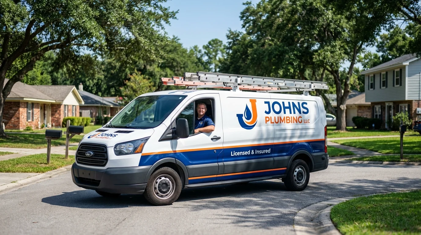 Johns Plumbing LLC service van in Syracuse, NY