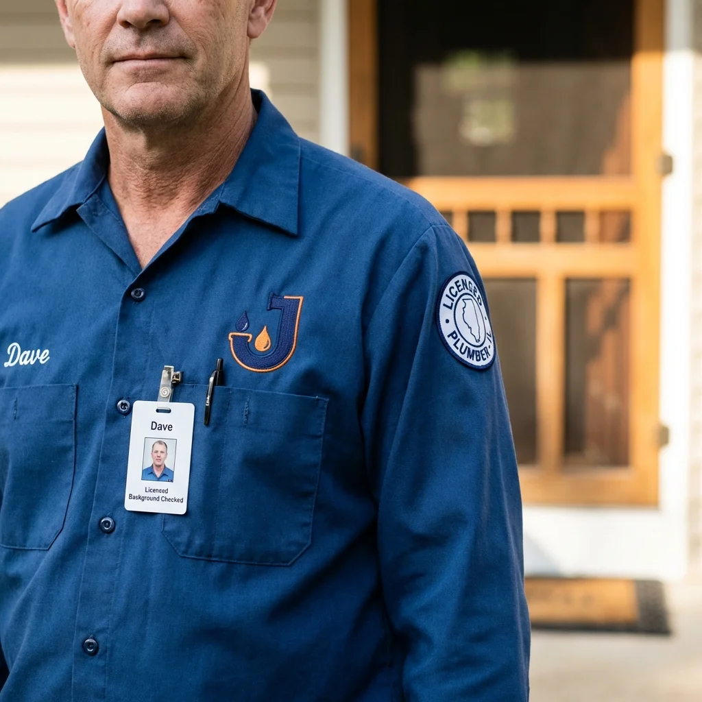 Licensed plumber showing ID badge in Syracuse, NY