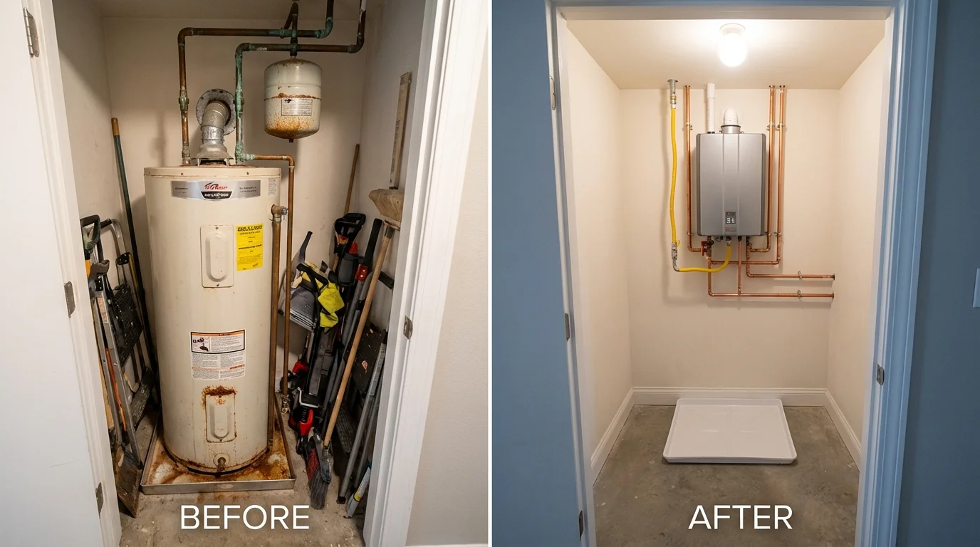 Tank water heater versus wall-mounted tankless unit comparison for Syracuse, NY homeowners