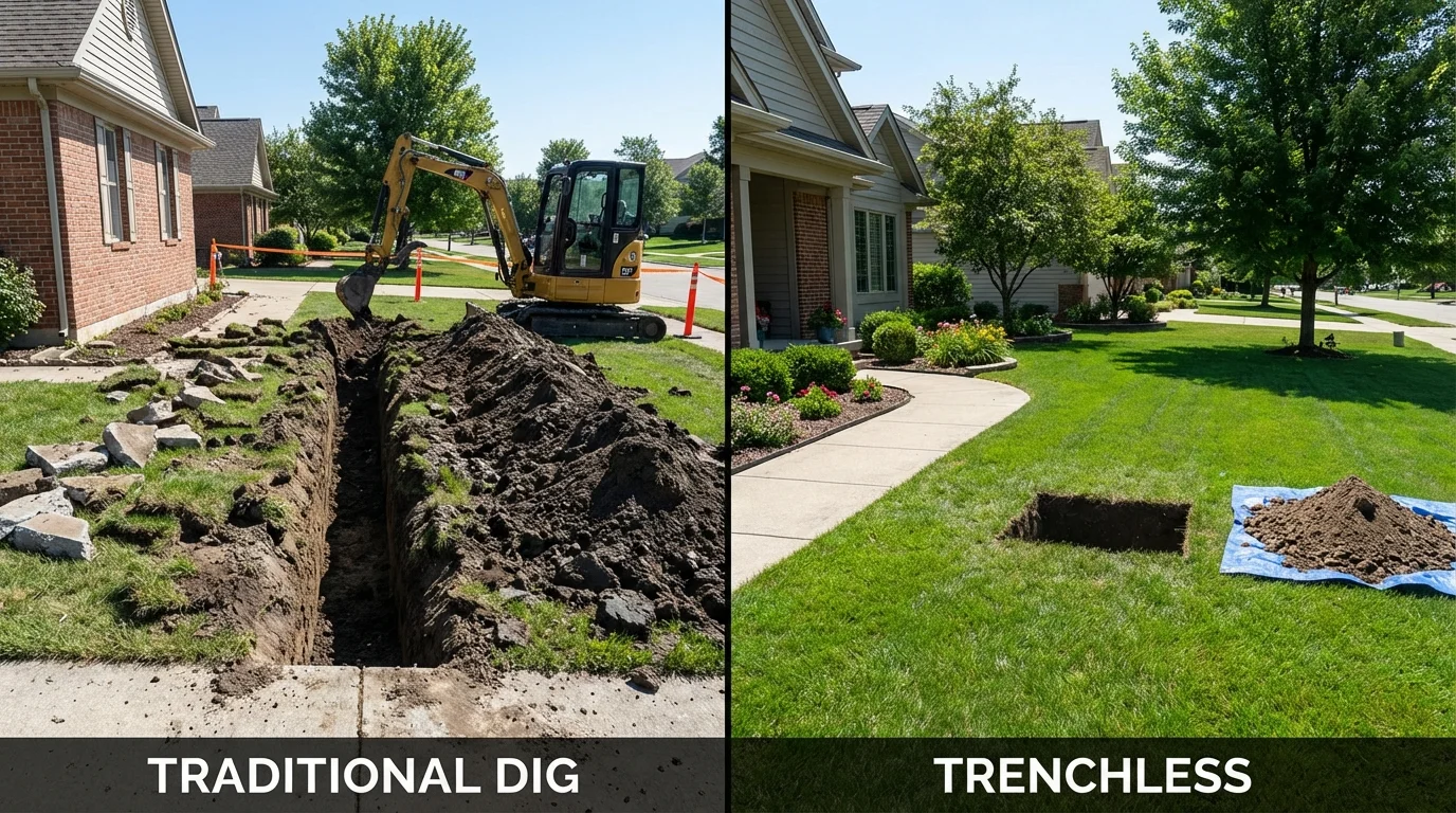 Trenchless sewer repair with minimal yard damage versus traditional excavation in Syracuse, NY